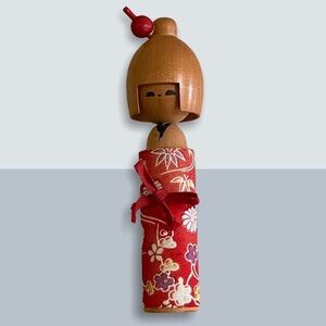 Japanese Kokeshi Wood Carved Doll Fabric Kimono